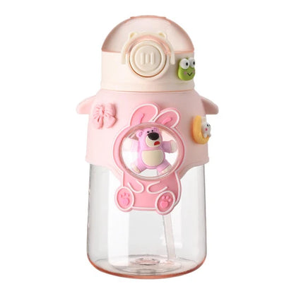 Cute Kids Cartoon Bear Water Bottle with Straw Belt 640ml