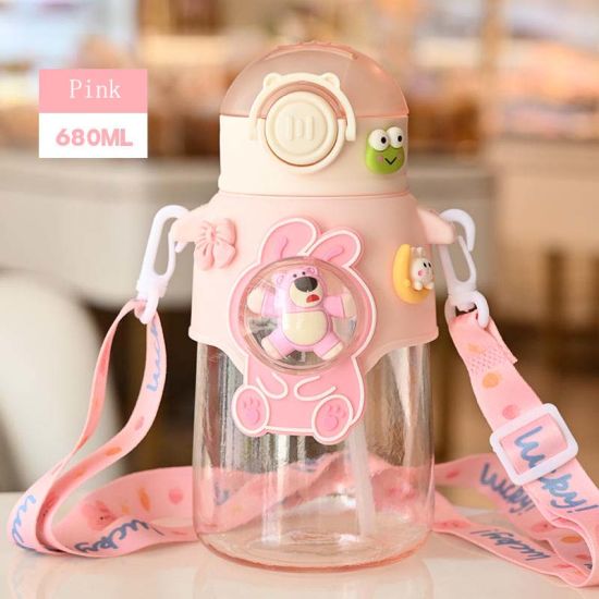 Cute Kids Cartoon Bear Water Bottle with Straw Belt 640ml