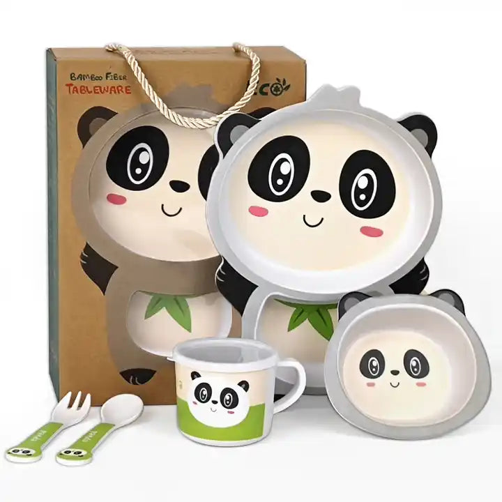 Cute Panda Bamboo Fiber Children's 5 Piece Tableware / Dinner Set