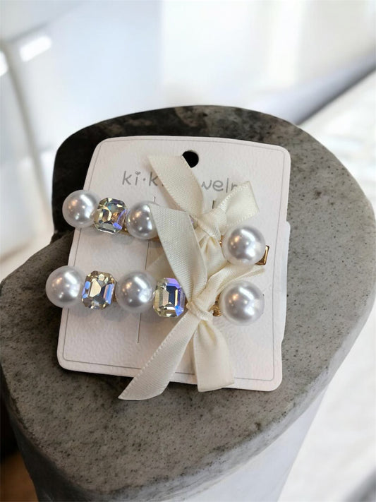 Hair Clip Pearl Rhinestone White