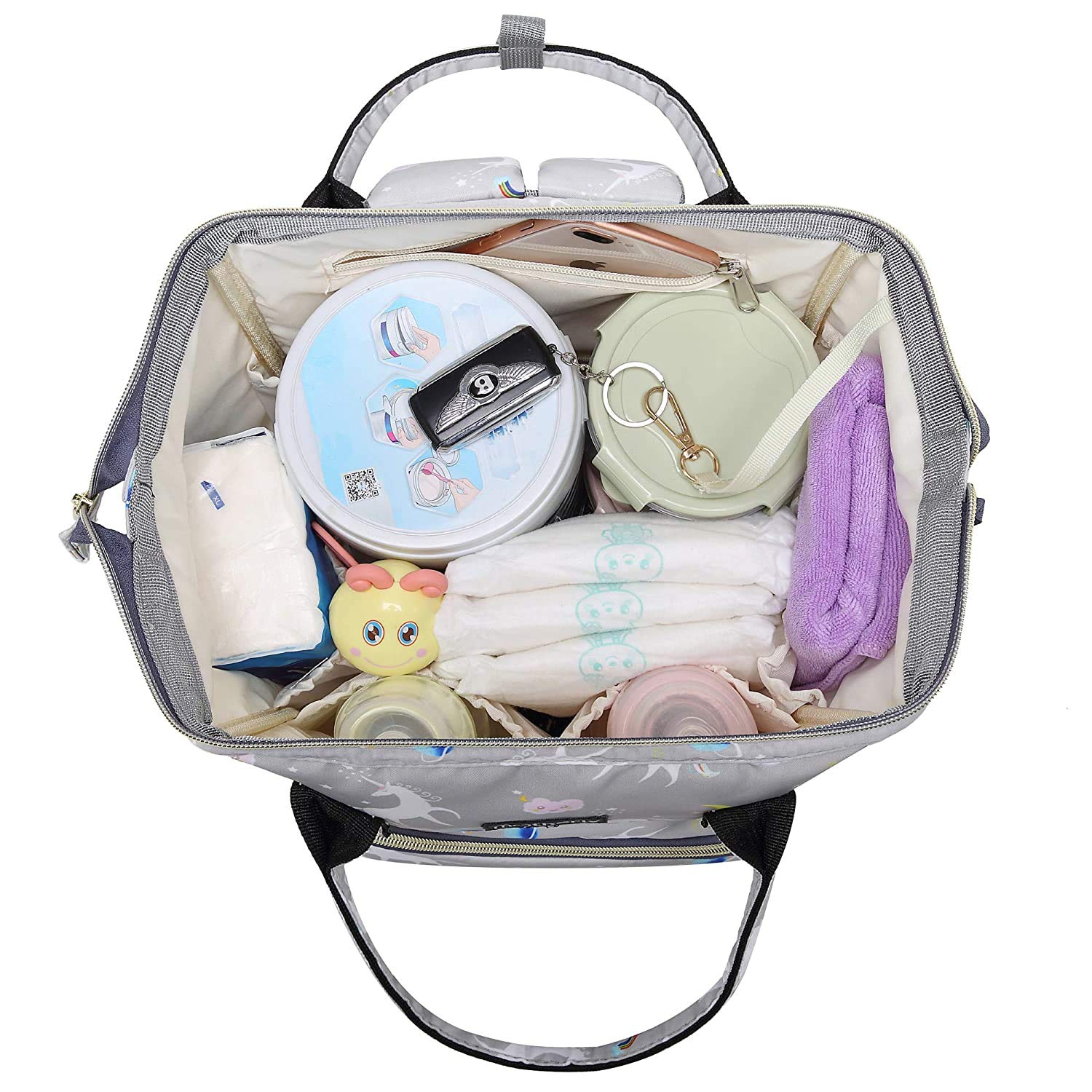 Diaper Bag Backpack Unicorn Grey