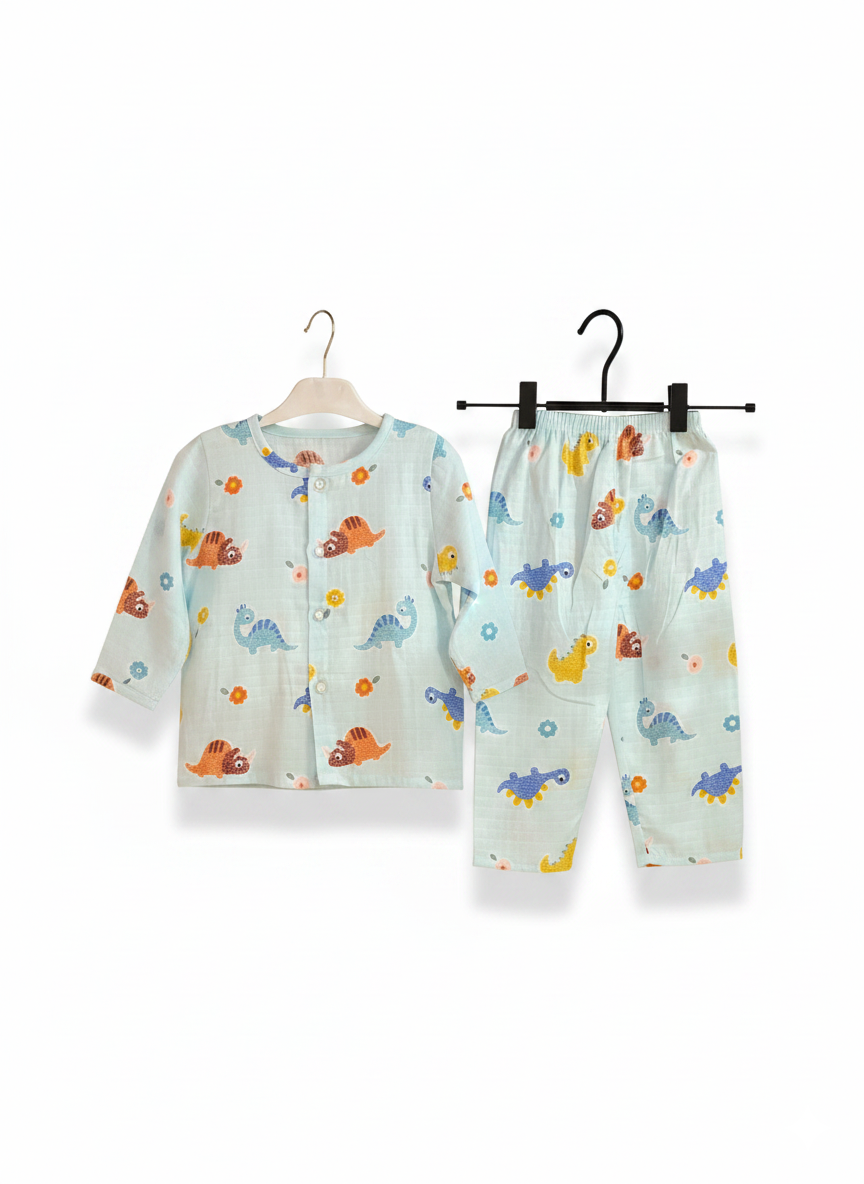 Dinosaur Print Long-Sleeve Baby Nightsuit-Sky Blue (18m-3y)