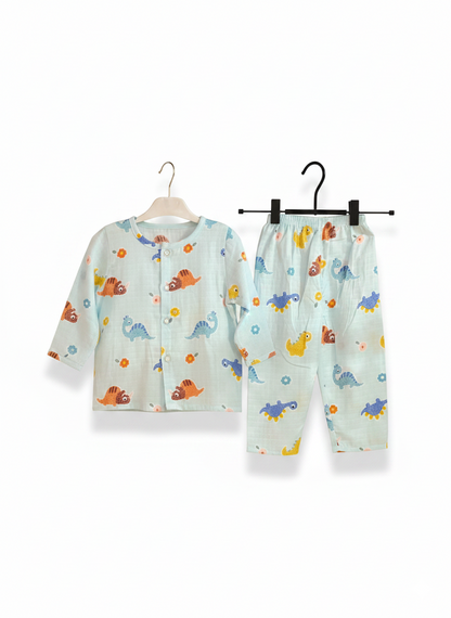Dinosaur Print Long-Sleeve Baby Nightsuit-Sky Blue (18m-3y)