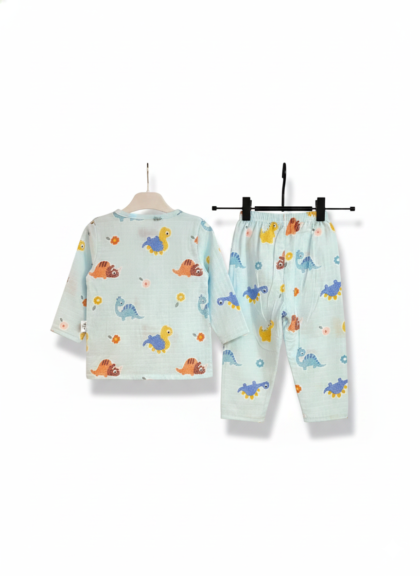 Dinosaur Print Long-Sleeve Baby Nightsuit-Sky Blue (18m-3y)