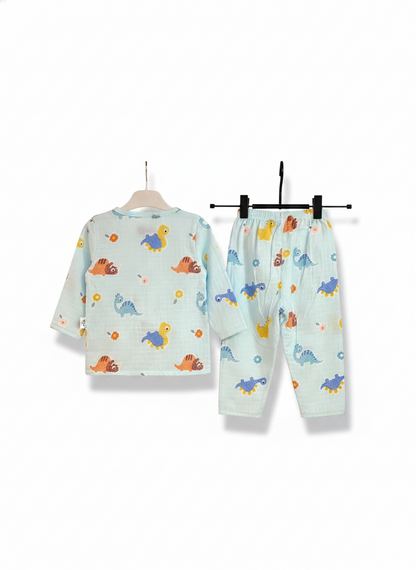 Dinosaur Print Long-Sleeve Baby Nightsuit-Sky Blue (18m-3y)