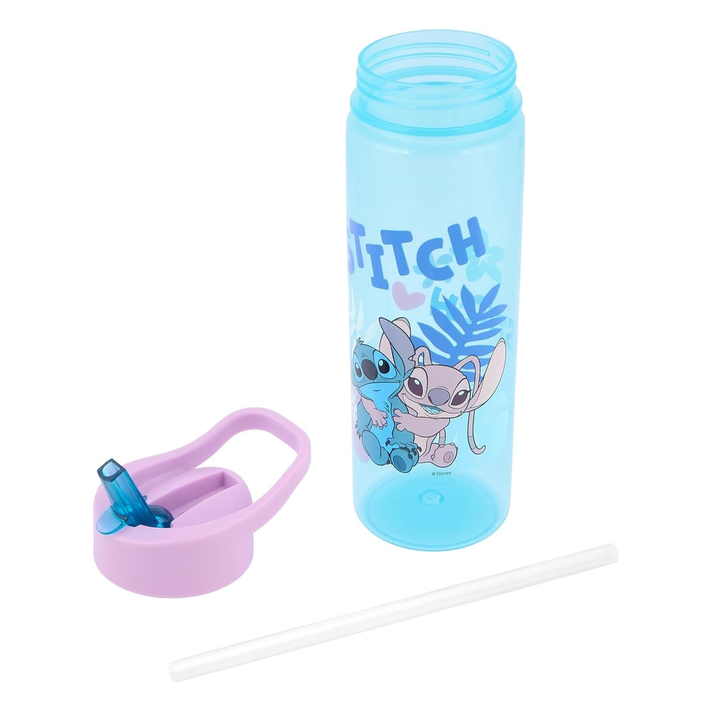 Disney Stitch Water Bottle Flip Up Straw 600ml