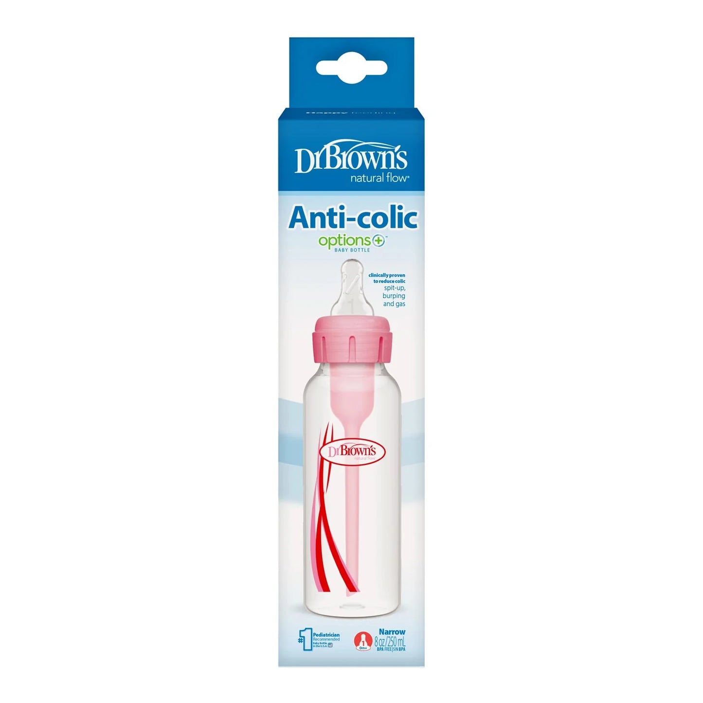 Dr. Brown's Options+ Anti-Colic Narrow Bottle Level 1 (0m+) 250ml- Pink