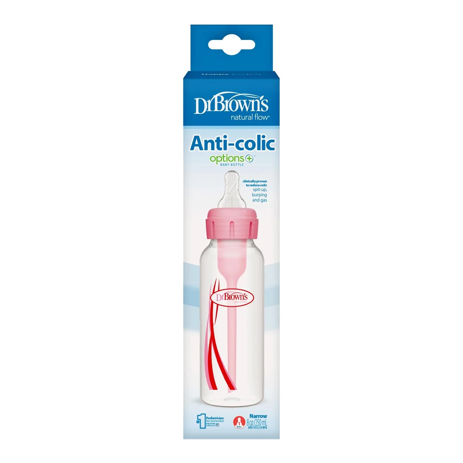 Dr. Brown's Options+ Anti-Colic Narrow Bottle Level 1 (0m+) 250ml- Pink