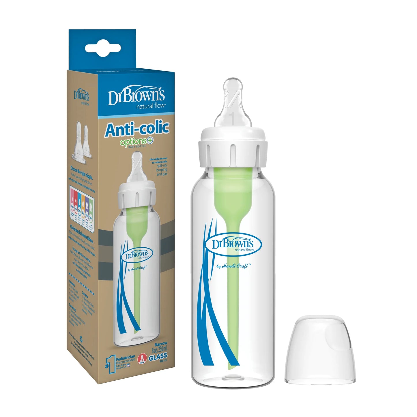 Dr. Brown's Options+ Anti Colic Narrow Neck Baby Glass Bottle (0m+) 250ml