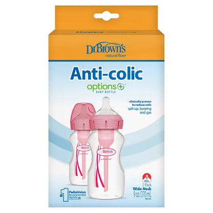 Dr. Brown's Options+ Anti Colic Wide Neck Baby Bottle 2pcs (0m+) 270ml-Pink
