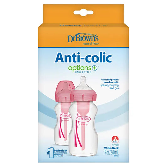 Dr. Brown's Options+ Anti Colic Wide Neck Baby Bottle 2pcs (0m+) 270ml-Pink