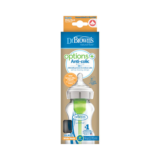 Dr. Brown's Options+ Anti Colic Wide Neck Baby Glass Bottle (0m+) 270ml
