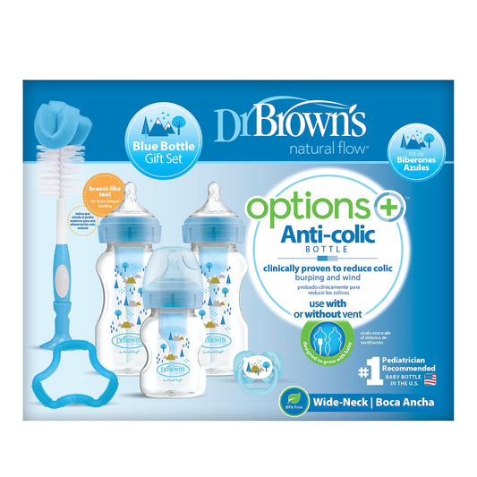 Dr Brown's Natural Flow Options+ Anti-Colic Baby Bottle Gift Set, Blue