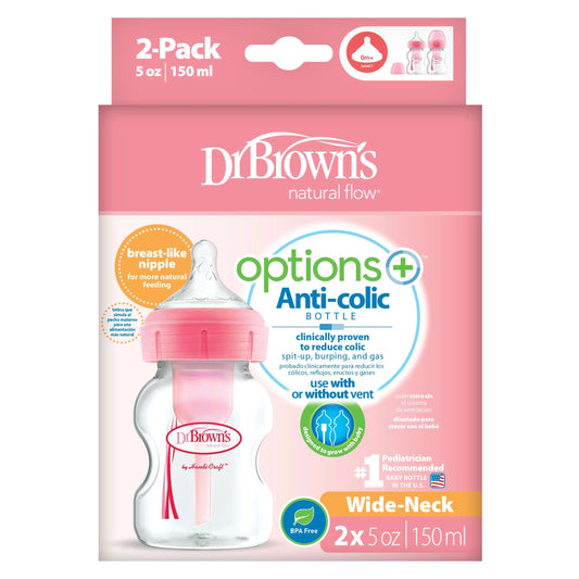 Dr Brown's Options+ Anti-Colic Bottle 150ml (0m+) Twin Pack- Pink