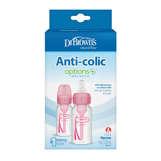Dr Brown's Options+ Anti-Colic Narrow Neck Bottle 120ml (0m+) Twin Pack- Pink