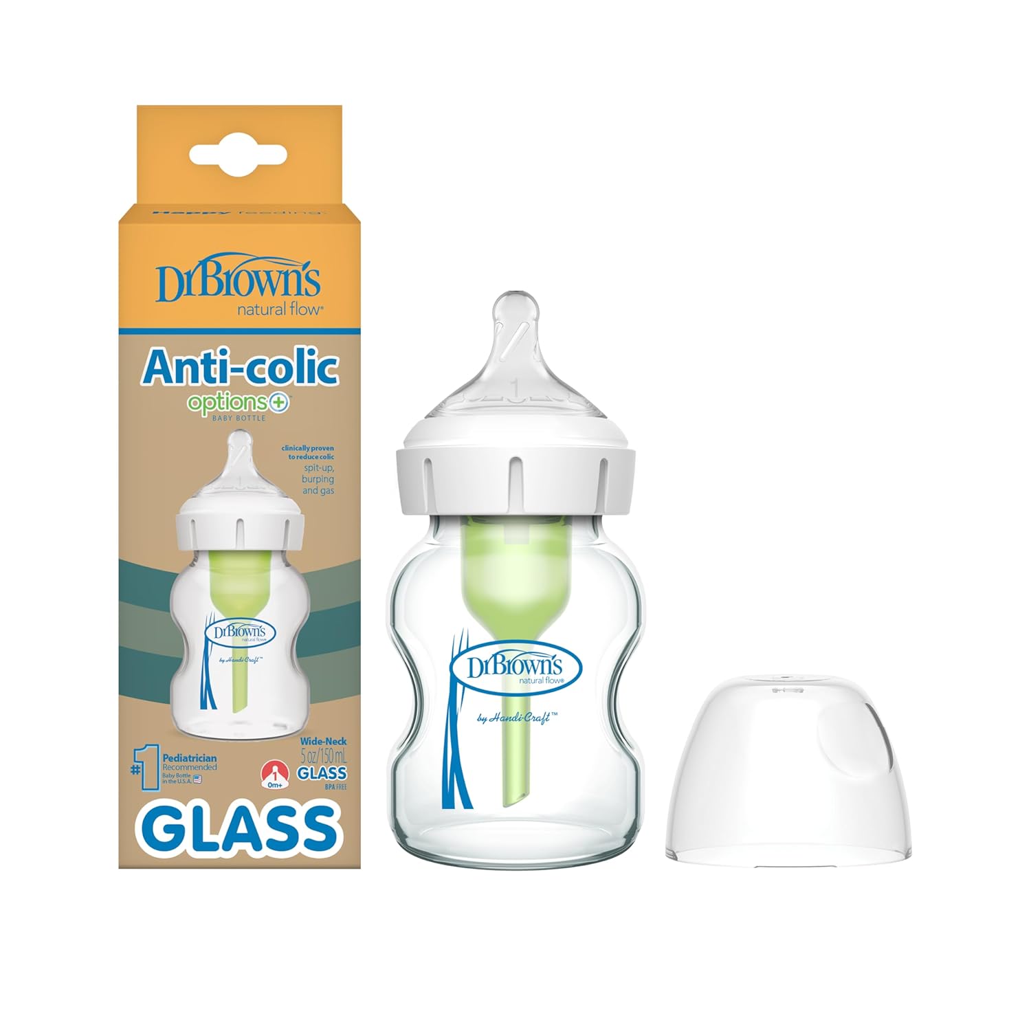 Dr Brown's Options+ Anti-Colic Wide Neck Glass Bottle 150ml (0m+)