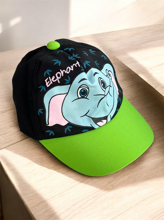 Unisex Elephant Black/Green Front Cap Hat (6m-6y)