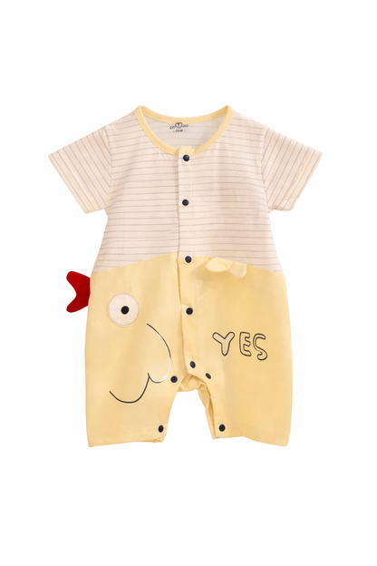 Baby Fish Print Romper Soft Cotton Summer Onesie-Yellow & Stripe