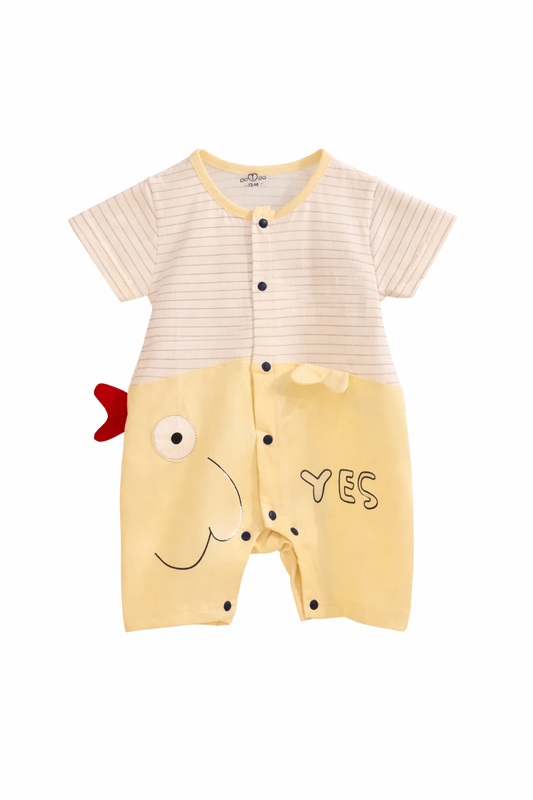 Baby Fish Print Romper Soft Cotton Summer Onesie-Yellow & Stripe