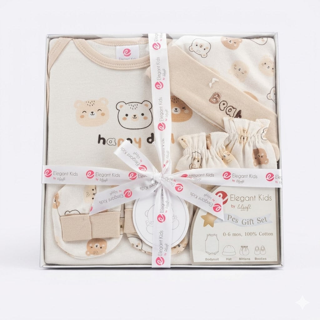 Elegant Kids "Happy Bear" Baby Gift Set (Cream)- 4pcs