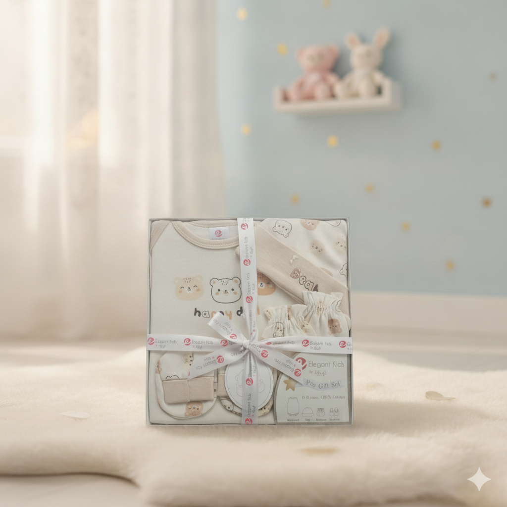 Elegant Kids "Happy Bear" Baby Gift Set (Cream)- 4pcs