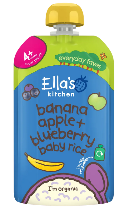Ella's Kitchen Baby Rice Pouch-Banana Apple & Blueberry (4m+) 120g