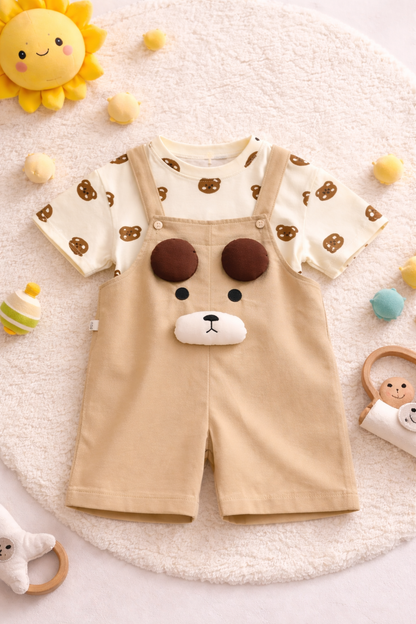 Bear Print Tee & Teddy Dungaree Set (3-5Y)