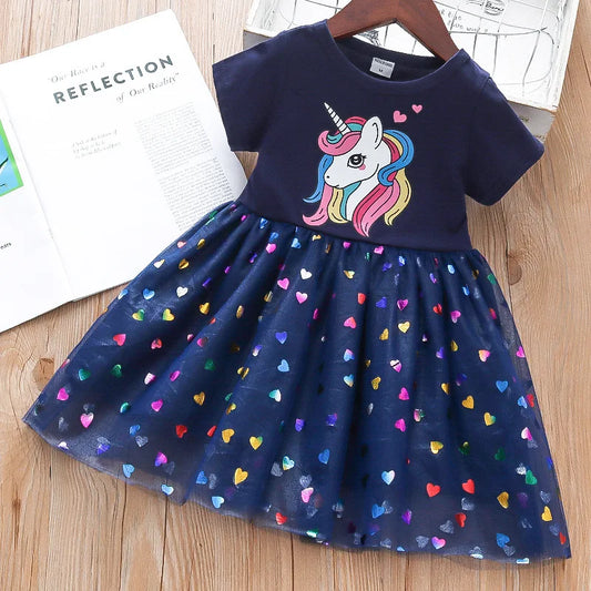 Girl Summer Princess Vest Dress Fluffy Gauze Suspender Skirt- Navy Blue