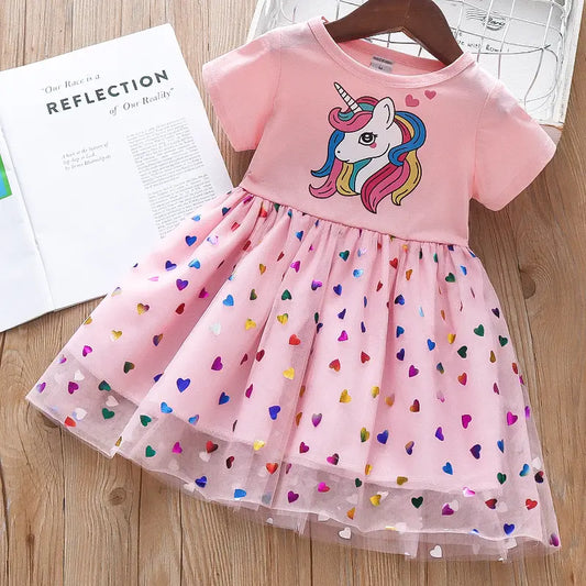 Girl Summer Princess Vest Dress Fluffy Gauze Suspender Skirt- Pink