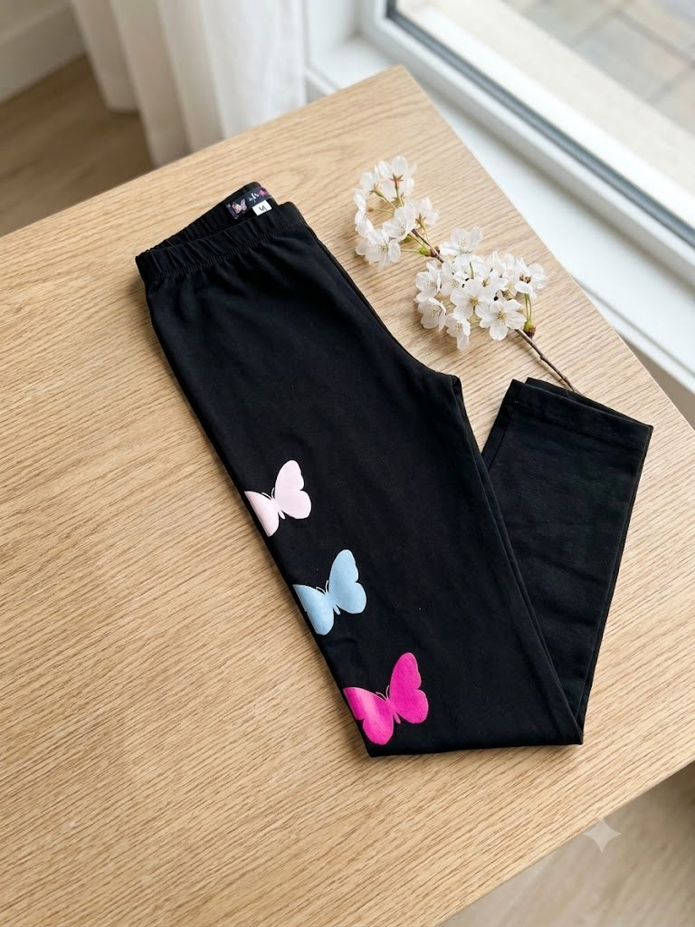 Girl Baby Everyday Wear Leggings-Black Butterfly 11-12Y