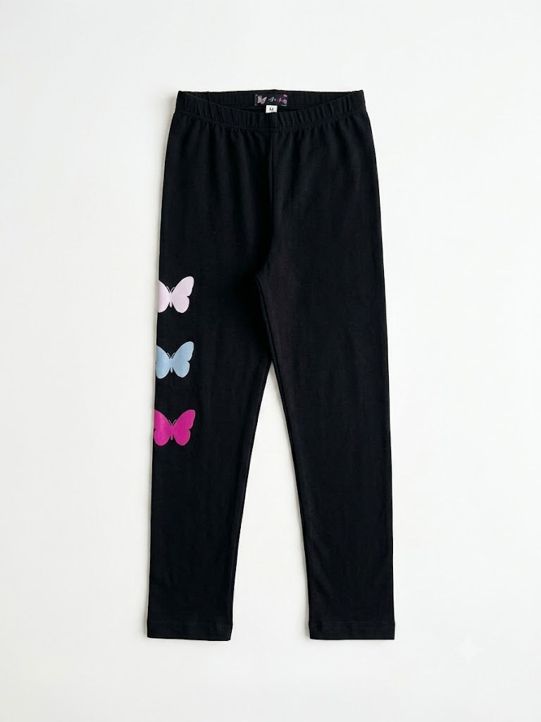 Girl Baby Everyday Wear Leggings-Black Butterfly 11-12Y