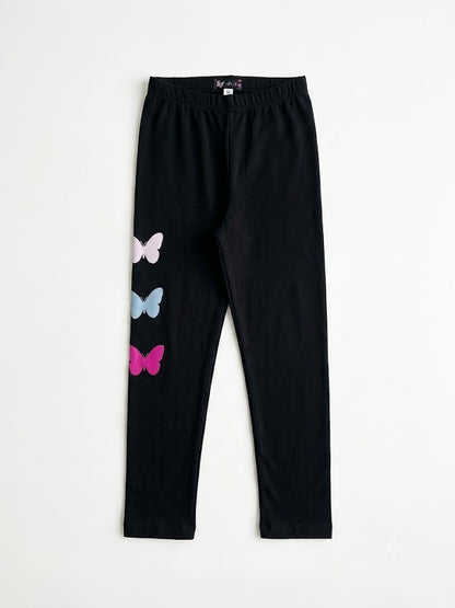 Girl Baby Everyday Wear Leggings-Black Butterfly 11-12Y