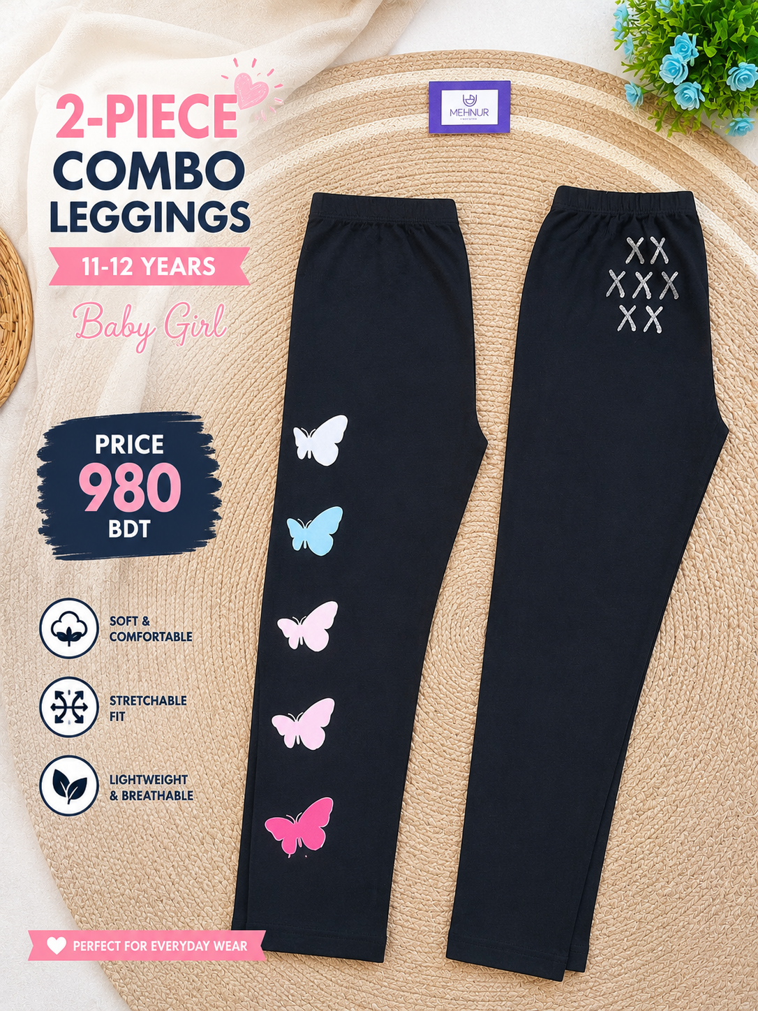 Girl Baby Everyday Wear Leggings-COMBO 11-12Y