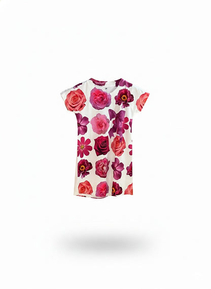 Girl's Beautiful Rose Floral Print Cotton Top- White (3-4Y)