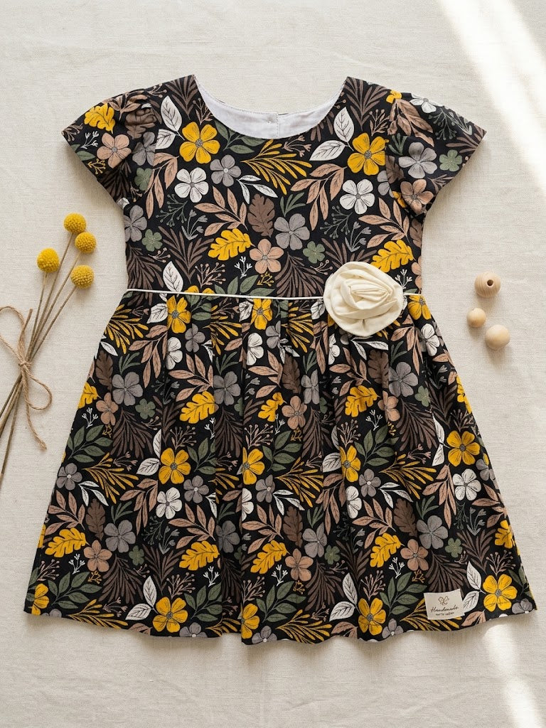 Girl's Black Flower Cotton Alice Frock (2-4Y)