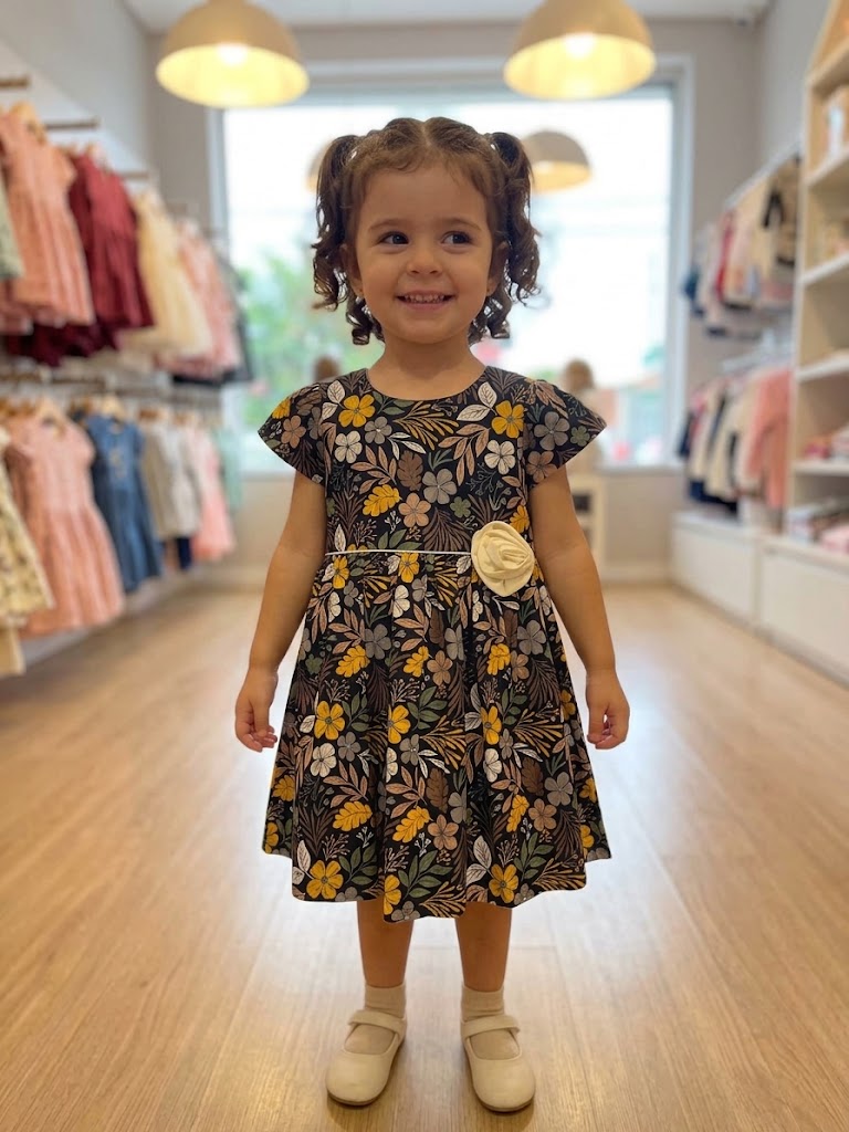 Girl's Black Flower Cotton Alice Frock (2-4Y)