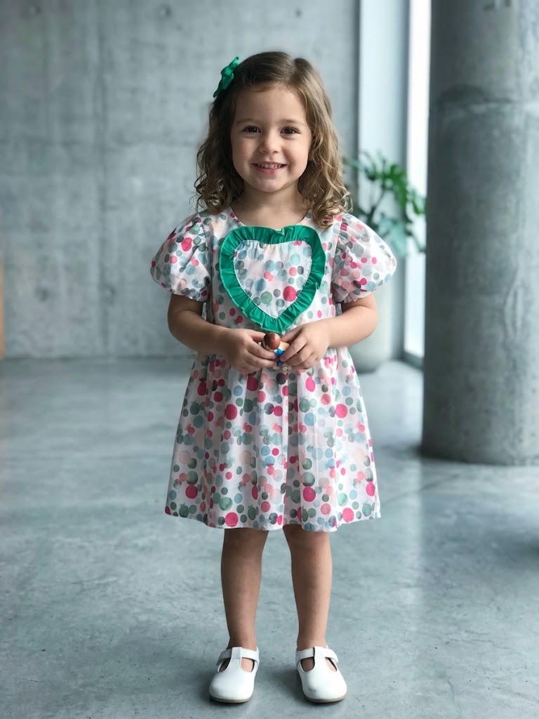 Girl's Heart Patch Polka Dot Dress- Mint & Pink (18-24M)
