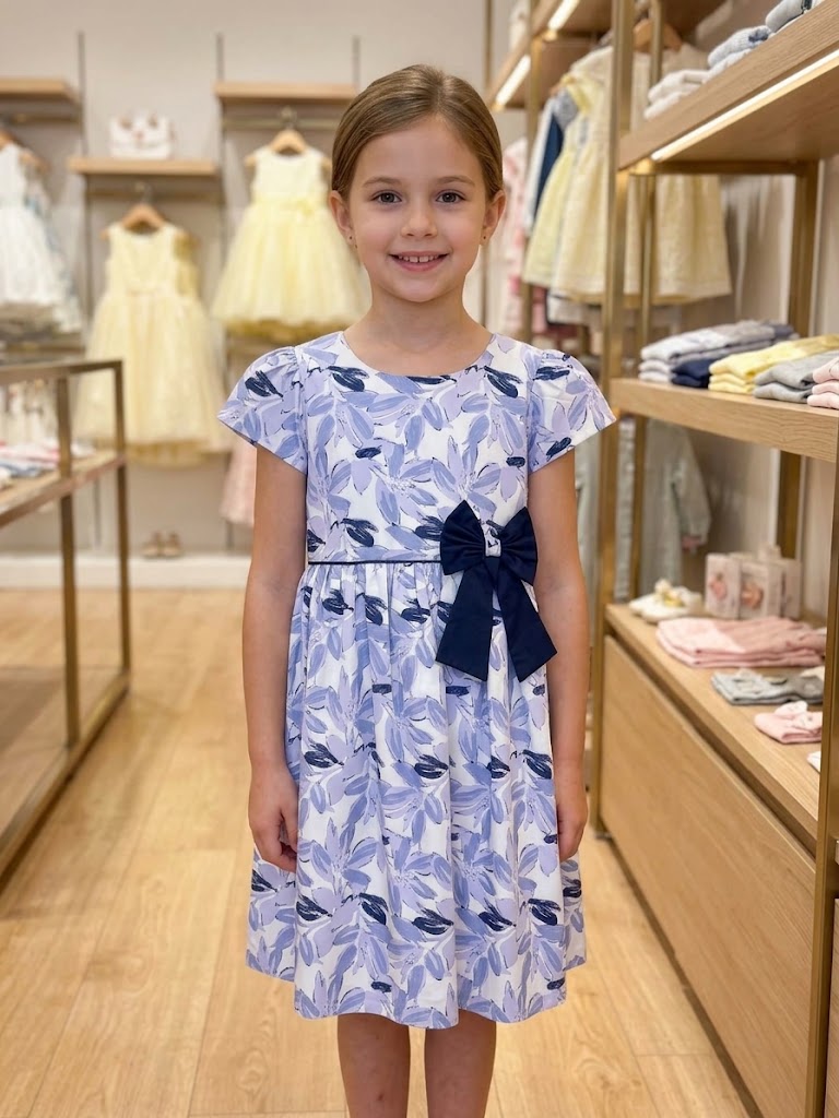 Girl's Navy Blue Cotton Alice Frock (8-12Y)