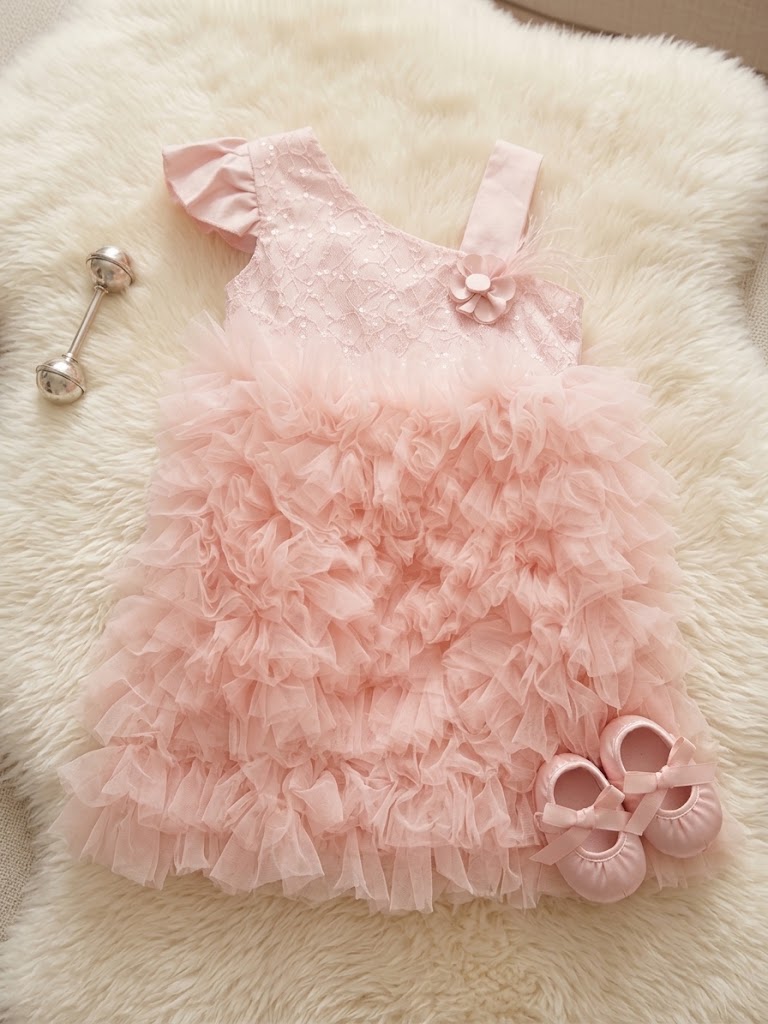Girl's One-Shoulder Ruffled Party Gown Dress-Baby Pink (12-36M) WAL