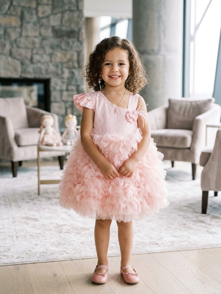 Girl's One-Shoulder Ruffled Party Gown Dress-Baby Pink (12-36M) WAL