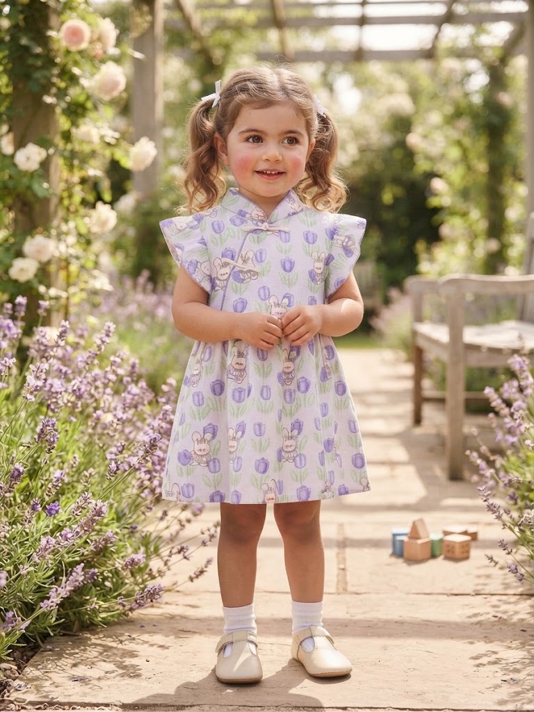 Girl's Purple Floral Cheongsam Frock (12M-4Y)