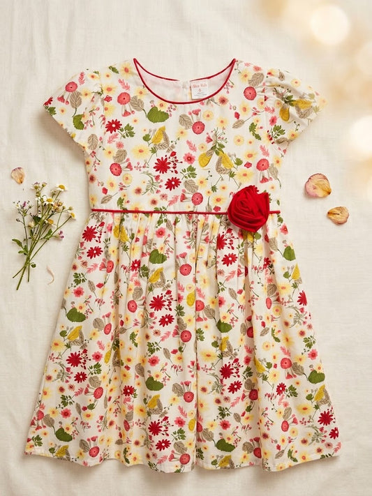 Girl's White Floral Cotton Alice Frock (5-6Y)