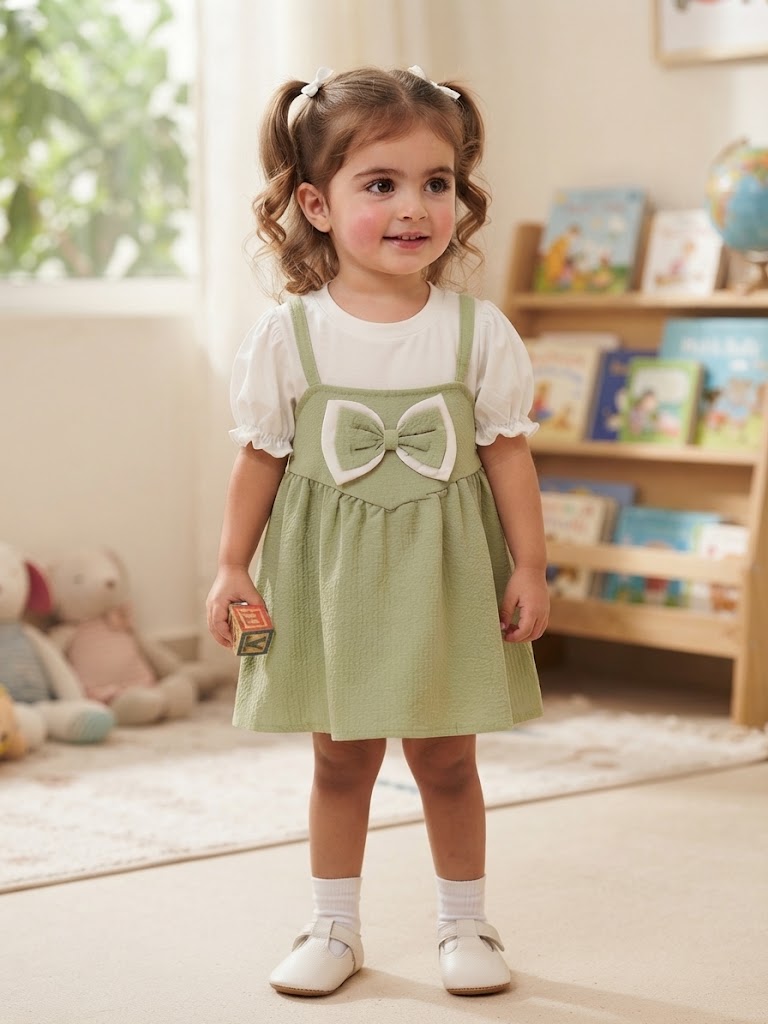 Girl's Sage Green Bow Frock (2-3Y)