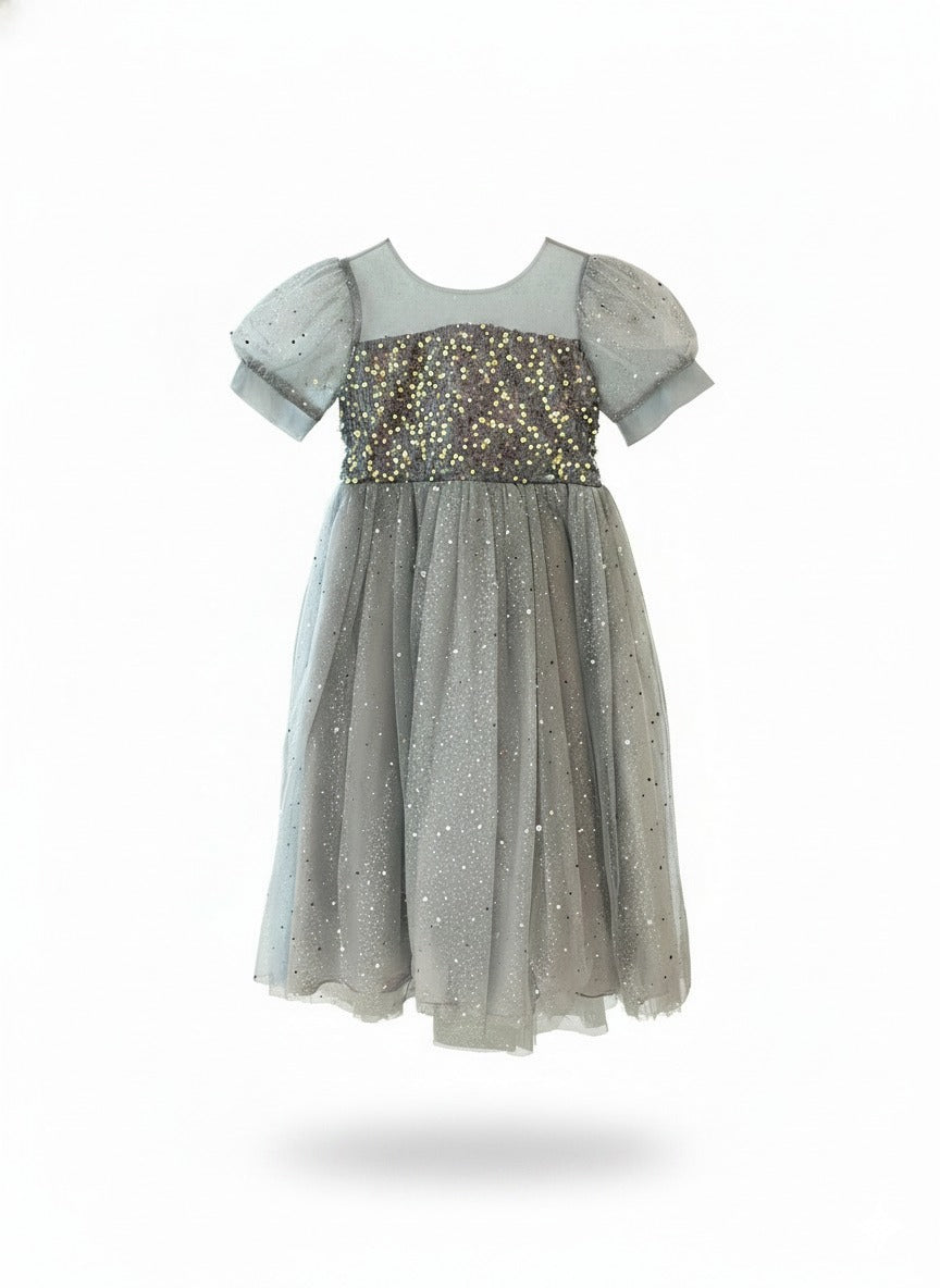Girl's Sparkling Starlet Party Dress- Shimmering Grey