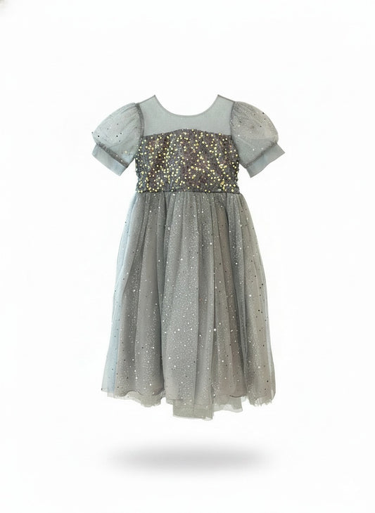 Girl's Sparkling Starlet Party Dress- Shimmering Grey
