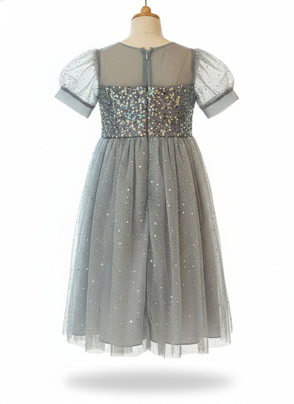 Girl's Sparkling Starlet Party Dress- Shimmering Grey