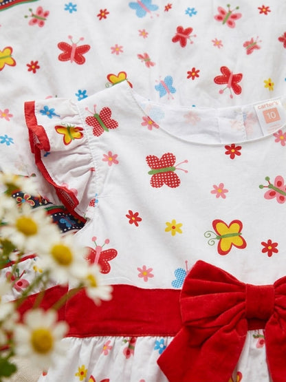 Girl's White Red Butterfly Cotton Alice Frock (10-12Y)