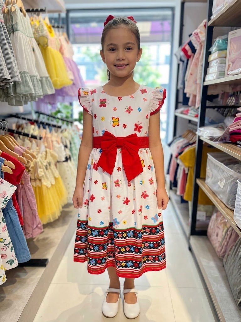 Girl's White Red Butterfly Cotton Alice Frock (10-12Y)