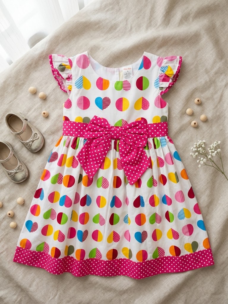 Girl's Polka Heart Cotton Alice Frock (5-8Y)