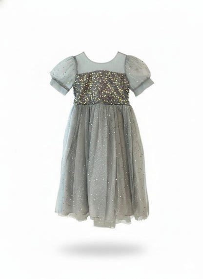 Girls Sparkling Grey Sequin Party Dress (6-9Y)